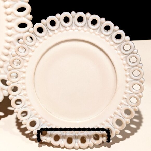 Westmoreland-style Decorative Milk Glass Plate - Eyelet Edge - Set of 2 - Picture 6 of 9